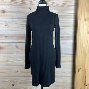 Miss Selfridge ASOS Turtleneck Dress Womens 8 Black Ribbed Long Sleeve Bodycon